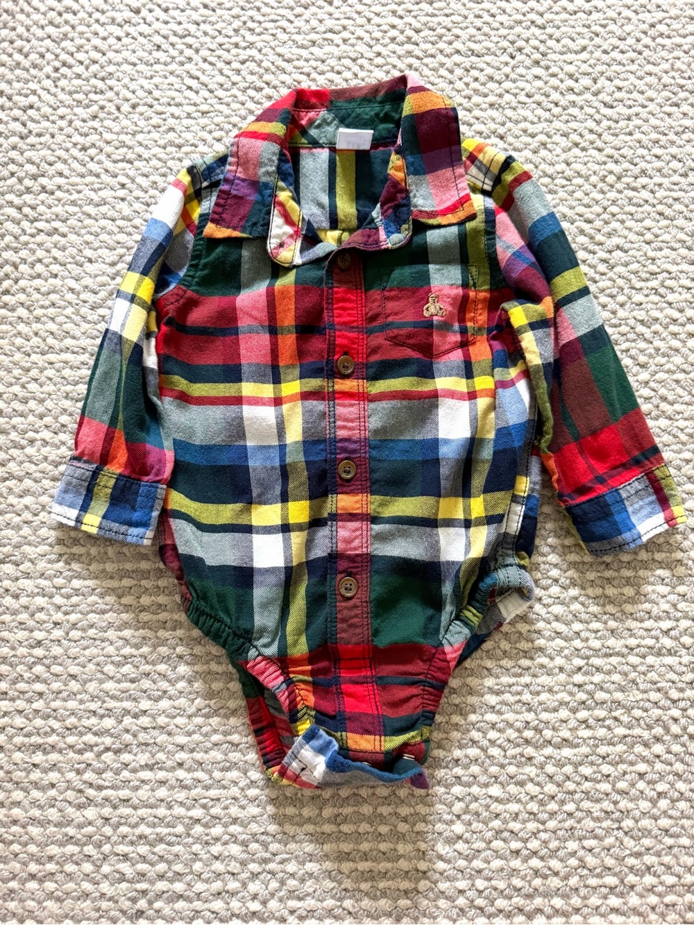 babyGAP Multicolor Plaid Flannel Collared Long Sleeve Snap Bodysuit 6-12M